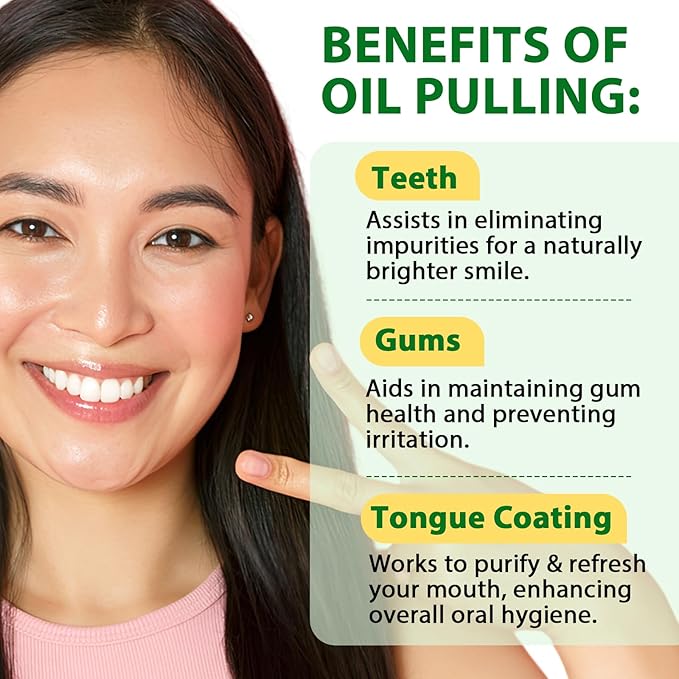 Coconut Mint Oil Pulling, 2 Pack Whitening Oil Pulling Mouthwash for Teeth and Gums with Tongue Scraper &Measuring Cup, 100% Natural& Alcohol Free Help Fresh Breath