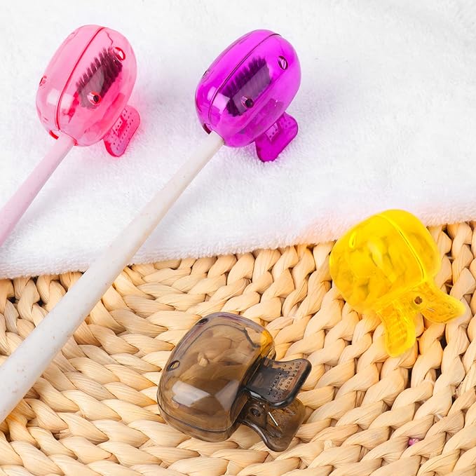 Hxezoc 4 Pack Travel Toothbrush Head Covers Toothbrush Protector Cap Brush Pod Case Protective Portable Plastic Clip for Household Travel, Camping, School, Bathroom, Business