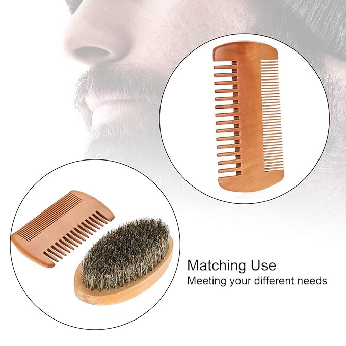 Beard Comb and Beard Brush Set for Men,Beardmustache Combs Boar Brush Shaving Cleaning Grooming Kit for Grooming Mustaches Facial Hair