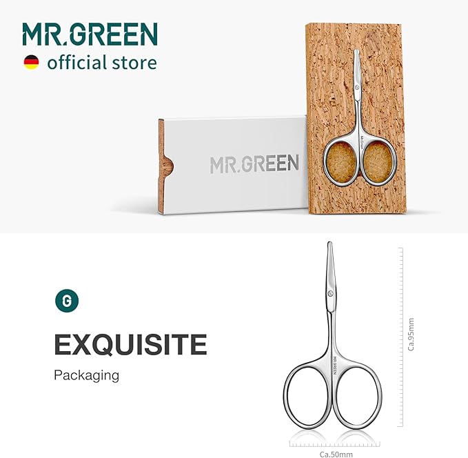 MR.GREEN Facial Hair Scissors Rounded Nose Hair Scissors Stainless Steel Mustache Beard Eyebrows Eyelashes Trimming Clippers (Mr-2002)
