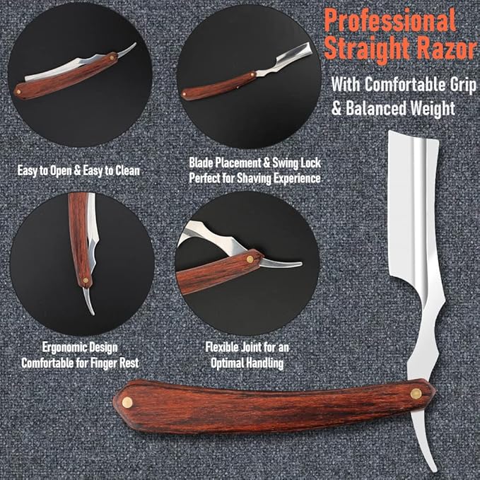 Straight Razor With Strope - Professional Straight Edge Barber Premium Stainless Steel Shaver With Shaving Strop for Men Home & Salon Grooming Using (NO.157)