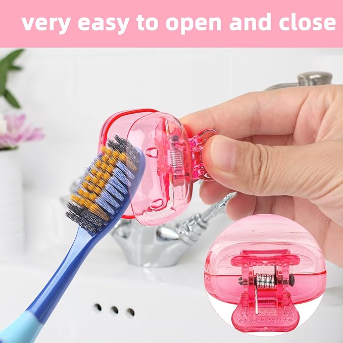 4 Pack Travel Toothbrush Head Covers Toothbrush Protector Cap Brush Pod Case Protective Portable Plastic Clip for Household Travel, Bathroom, School, Camping, Business (Grey, Red, Orange, Pink)