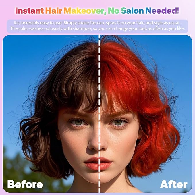 Red Hair Spray,Hair Color Spray Dye,Temporary Hair Color Dye for Kids Women Men,Hairspray Color Pomades,Washable Color HairSpray for Party, Cosplay,Halloween,Christmas. (Red)