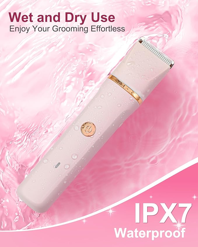Bikini Trimmer for Women,3-in-1 Bikini Shaver Electric Razors for Womens Face, Legs,Bikini Line Armpit, IPX7 Waterproof, USB-C Rechargeable,Travel Trimmer, Pink