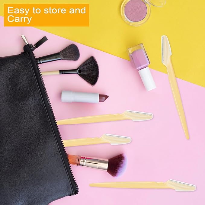 12 Pcs Yellow Eyebrow Razors, Face Razors Multipurpose, Exfoliating Dermaplaning Tools, Eyebrow Trimmers Shaver with Protective Cover, Facial Hair Removal for Women Men Body Use