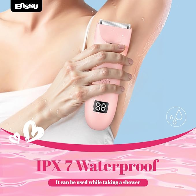 Bikini Trimmer for Women - 2 in 1 Pubic Hair Trimmer IPX7 Waterproof, Razors for Women with LED Light & USB Charge, Painless Electric Shaver with Ceramic Blade for Bikini Legs Arm Underarm
