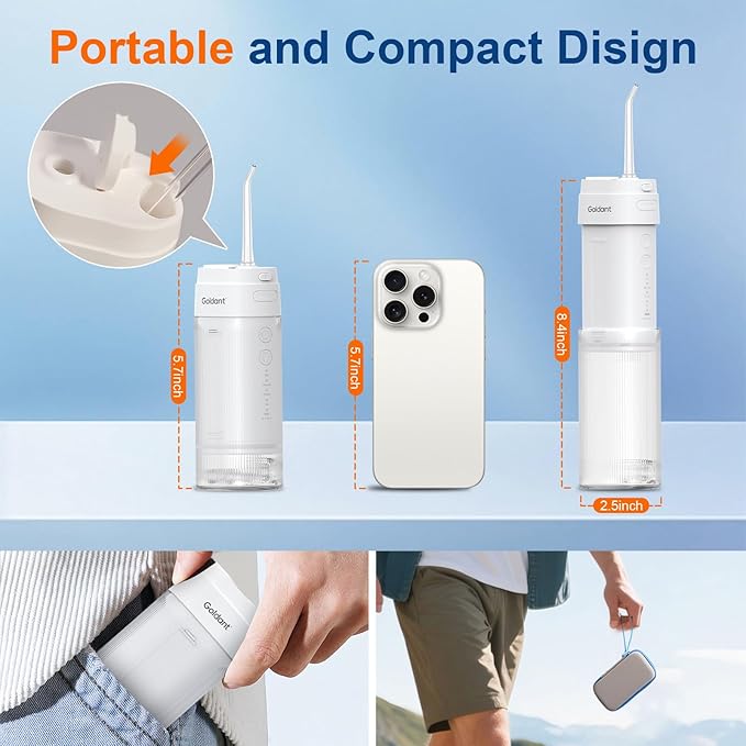 2026 New Portable Water Flosser for Teeth, 4 Modes & 4 Intensity Levels, Mini Small Design with Exquisite Travel Case, Removable Tank, IPX7 Waterproof, Cordless Dental Oral Irrigator (White)