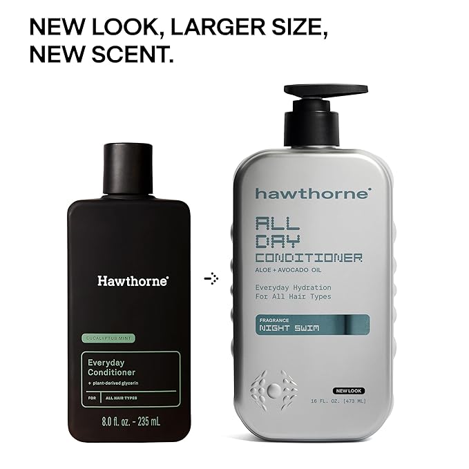 Hawthorne All Day Men's Conditioner. Sulfate Free, Paraben Free Conditioner With Argan Oil & Coconut Oil. For Stronger, Healthier Hair. Night Swim Cologne Scent. 16 fl. oz. 2-Pack.