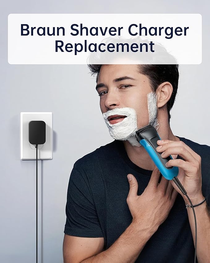 WUKUR 12V Charger Compatible with Braun Shaver Series 3/7/5/1/9, Charging Cord for Braun Electric Razor Shaver Trimmer 3040s, 310s, 340S, 5190cc, 5040s, 740S, 7865, 9290cc, 9095cc Replacement Adapter