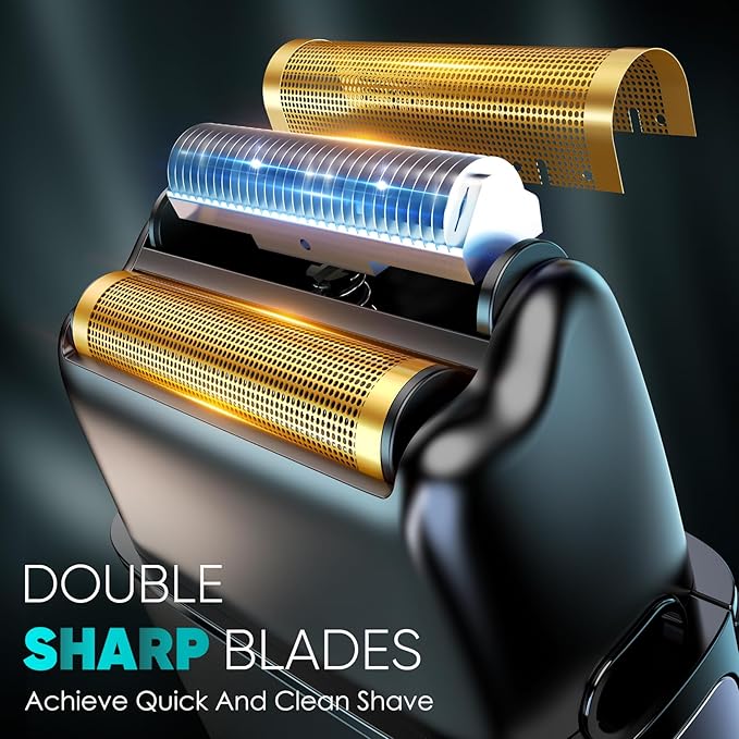 Electric Razor for Men Face, Electric Shavers for Men, Cordless Portable Rechargeable Waterproof Foil Shavers with LED Display, Three Speeds, Travel Lock for Face and Beard Trimmer (Black)