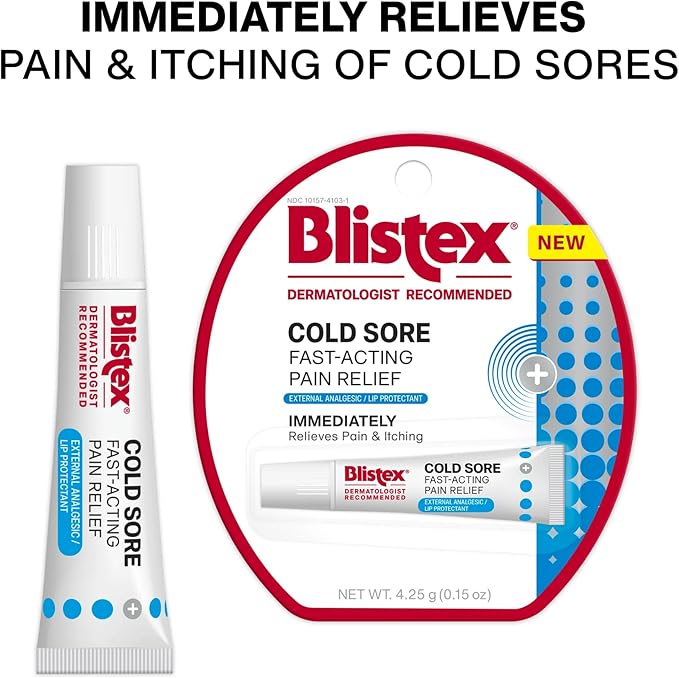 Blistex Cold Sore Fast-Acting Pain Relief Maximum Strength Lidocaine Formula – Cold Sore Symptom Relief Cream – Provides Immediate Relief- 1 Count, 4.25g/0.15oz