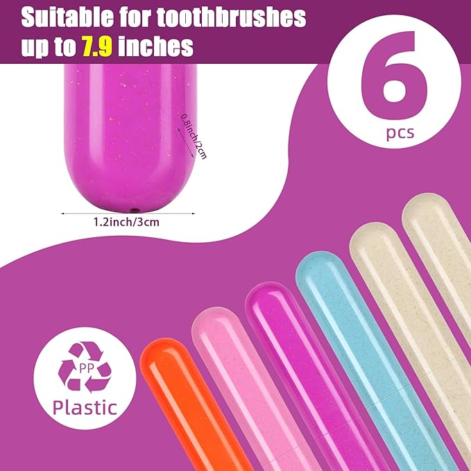 6 Pack Toothbrush Travel Case, Travel Toothbrush Holder, Sanitary Toothbrush Storage, Eco-friendly Toothbrush Protector Covering for Traveling, Business, Camping, Home, School