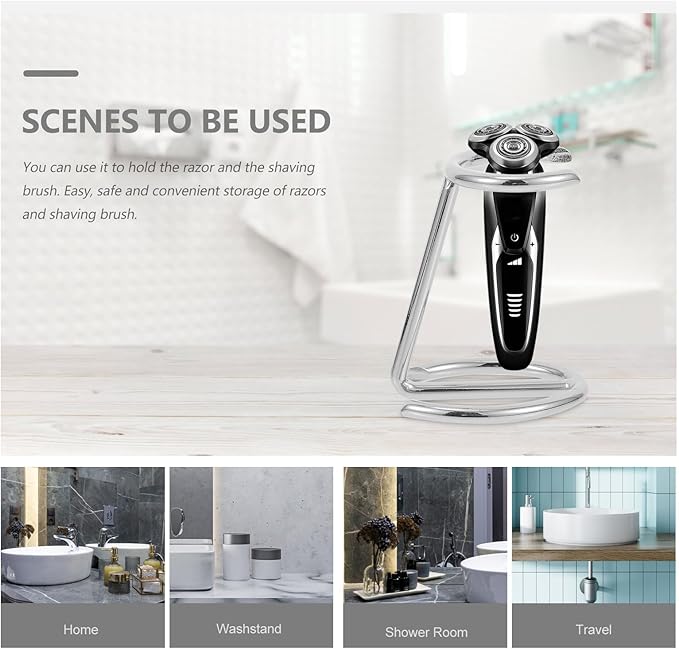 FRCOLOR Men’s Razor Brush Stand and Ferroalloy Razor Organizer Bathroom Shaving Accessory Holder for Beard Care and Shower Storage Silver