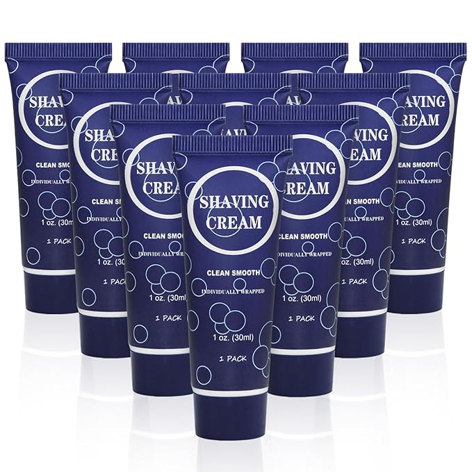 Travel Shaving Cream for Men, Individually Wrapped Mini Shaving Cream in Bulk, Disposable Travel Size Toiletries Amenities Vacation for Hotel, Shelter/Homeless/Nursing Home/Charity 1 Oz (Pack of 10)