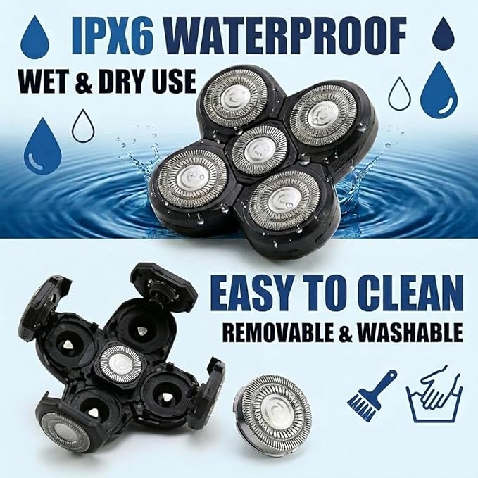5D Head Shavers Replacement Blades, Electric Head Shavers for Bald Men Replacement Heads, 5 Blades Floating Rotary Shavers Heads Compatible, Men's Head Shaver Blade, Wet & Dry Washable