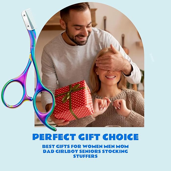 Eyebrow Scissors with Comb - Stainless Steel Eyebrow Trimmer for Women and Men, Facial Grooming Scissors Kit, Professional Precision Eyebrow Trimmer,Perfect For Gifts for Men and Women,Rainbow