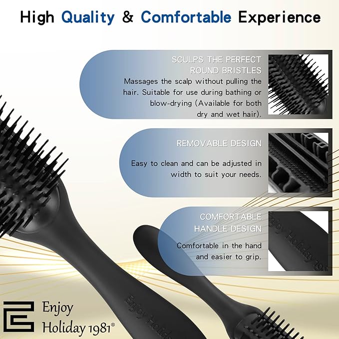 2 PCS Hair Brush for Women Men Classic Styling Brushes Curly Wet or Dry Hair 9 Row with Edge Comb for Natural Thick Hair, Blow Separating, Shaping Defining Detangling Curls Tool Travel Hairbrush
