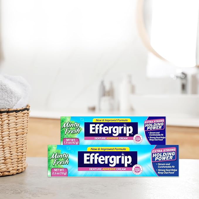 Effergrip Denture Adhesive Cream, Extra Strong Holding Power, 2.5 oz (Pack of 4)