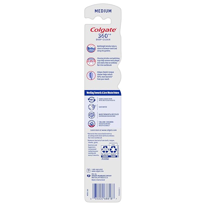 Colgate 360 Toothbrush with Tongue and Cheek Cleaner, Medium Toothbrush, 1 Pack