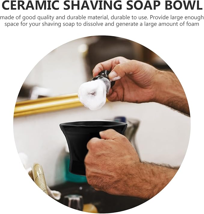 Beaupretty Men’s Black Ceramic Shaving Soap Bowl for Shaving Cream Foaming for Rich Lather and Daily Grooming
