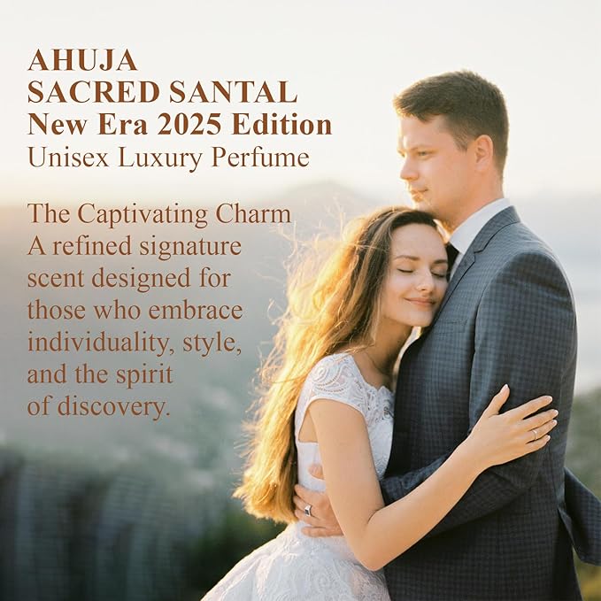 AHUJA Sacred Santal Eau de Parfum 3.4 fl oz – Unisex Luxury Perfume w/Sandalwood, Violet Leaves & Cardamom – Earthy Woody Fragrance w/Spicy Notes – Long-Lasting Cologne