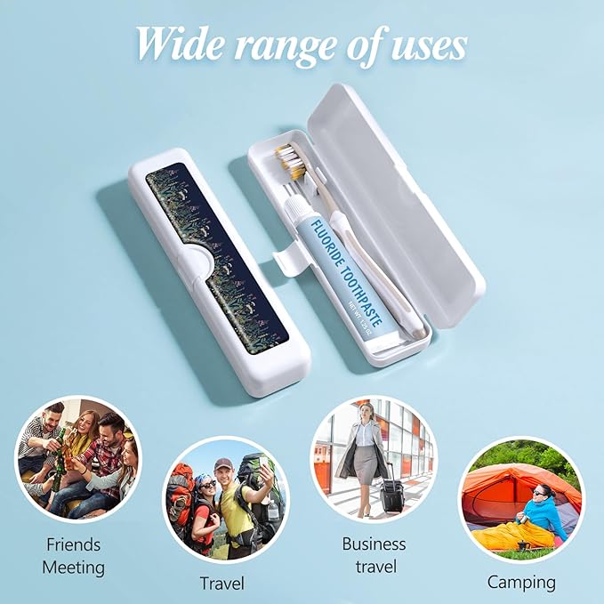2 Pcs Toothbrush Travel Case - Colorful Pattern, Holder and Covers for Toothbrushes, Includes Tongue Scraper Case