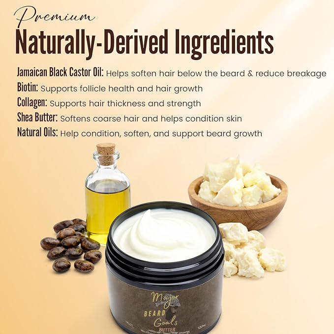 Beard Butter for Men - Leave-In Softener for Mustache & Beard Care, Cream Hydrates, Reduces Itchiness - Jamaican Black Castor Oil, Biotin, Collagen, & Shea Butter - 4oz