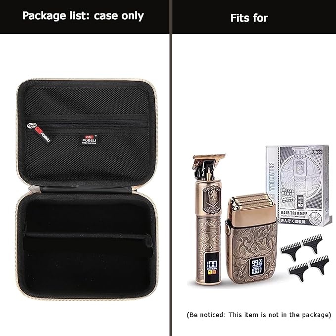 FBLFOBELI Hard Storage Case for Ufree/for Hatteker/for Brightup FK-8788T/ for Wahl 9916-817V Electric Razor Foil Shavers, Hair Beard Trimmer Grooming Shaving Kit Holder (Black+Gold Zipper)