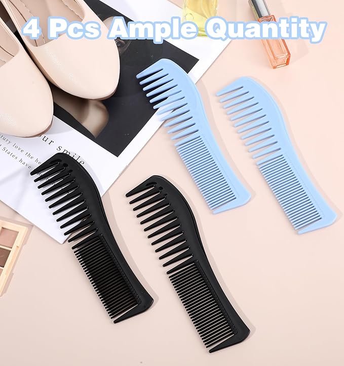 4 Pcs Boys Comb, 2-In-1 Plastic Comb, Wide and Fine Double Tooth Black Combs & Blue Combs for Men, Women All Hair Types, Beard and Mustache (2 Colors)