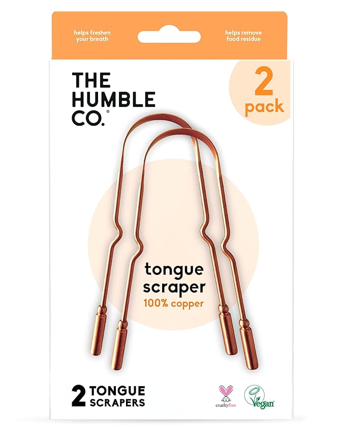 The Humble Co Tongue Scraper for Adults & Kids, 2 Pack - 100% Copper Tongue Cleaner Helps Eliminate Bad Breath & Bacteria - Dental Oral Care Products & Personal Hygiene Essentials
