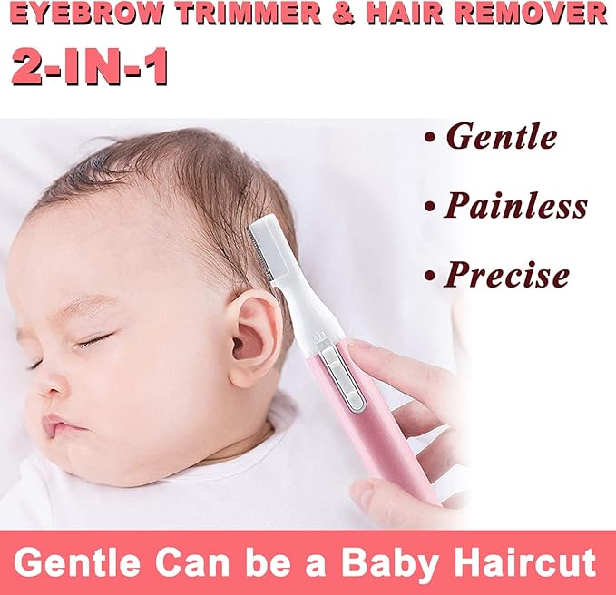 Electric Eyebrow Trimmer for Women, Facial Hair Razor Removal for Men, Mini Epilator for Bikini, Remover for Face, Chin, Peach Puzz, Lips, Body, Arms, Legs, Battery Operated (Pink, Black)