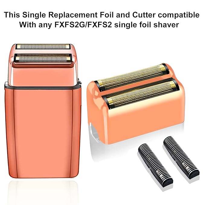 Professional Replacement Foil and Cutters for BaBylissPRO Barberology Double Foil Shaver, Compatible with BaBylissPRO Barberology FXFS2 Shaver (Rose Gold)