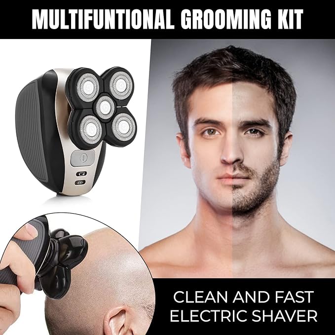5 in 1 Electric Shaver Bald Head Shaver Head Shavers for Bald Men Electic Razor Waterproof IPX7 Cordless Rechargeable Trimmer for Nose Ear Face Body Hair Wet Dry Men Head Grooming Kit Hair Clippers