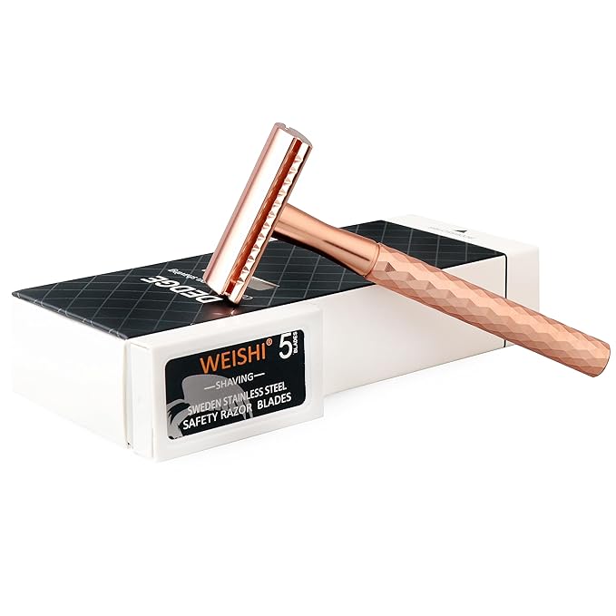 DEDGE Double Edge Eco Safety Razor Single Blade Razor for Women, Reusable Razor, with 5 Premium Razor Blades(Rose Gold)