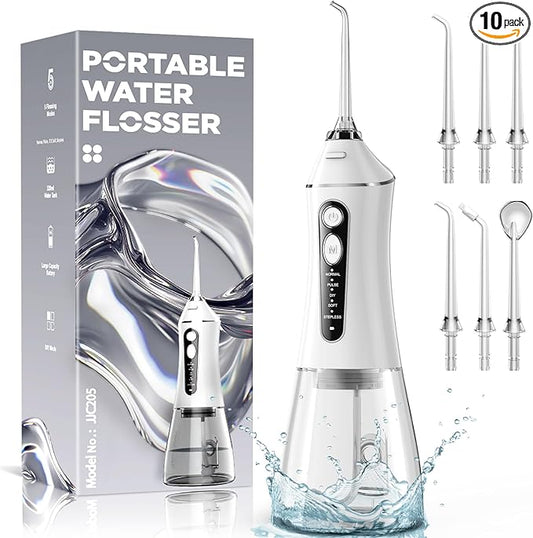 Water Flosser for Teeth Cleaning and Flossing, 5 Modes Rechargeable Cordless Oral Irrigator 320ml Water Tank Teeth Cleaner, IPX7 Waterproof Portable Electric Dentel Flossers for Home and Travel,White