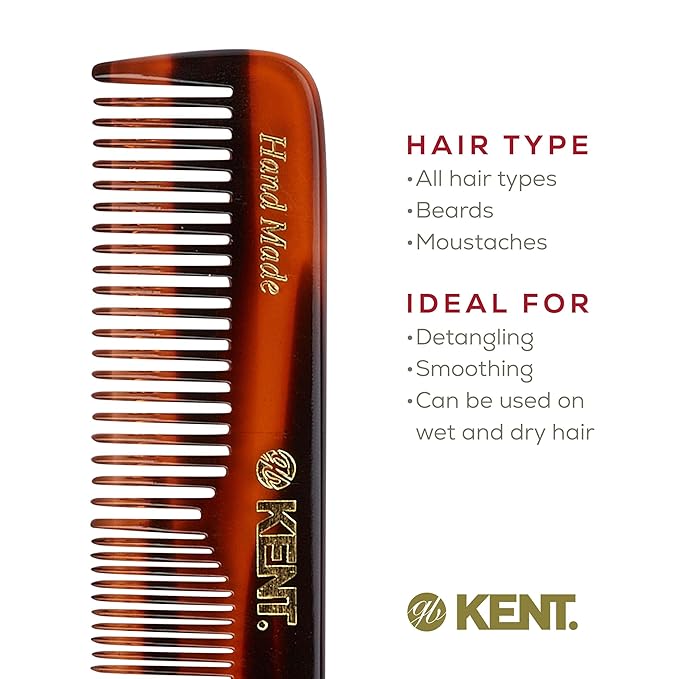 Kent NU19 Gift Set, with OT Fine Tooth/Wide Tooth Pocket Comb for Hair, Mustache and Beard for Men, Women and Kids. Travel Set with Leather Pouch and Stainless Steel Nail File. Handmade in England