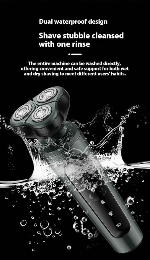 4-in-1 Electric Shaver for Men — Rechargeable, Equipped with Trimmer, Facial Cleansing Brush & Nose Hair Cutter, Full-Body Washable, Rotary 3-Blade System, 90 Minutes of Runtime
