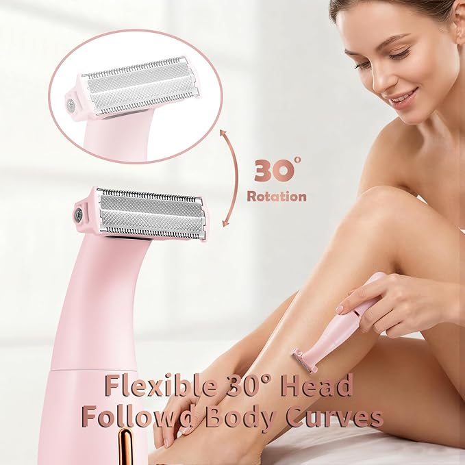 Bikini Trimmer for Women KRYX Pivoting Electric Razors for Women Painless Facial Hair Removal Electric Shaver Waterproof Pubic Hair Trimmer Bikini Shaver for Legs Body Ladies Gifts Pink