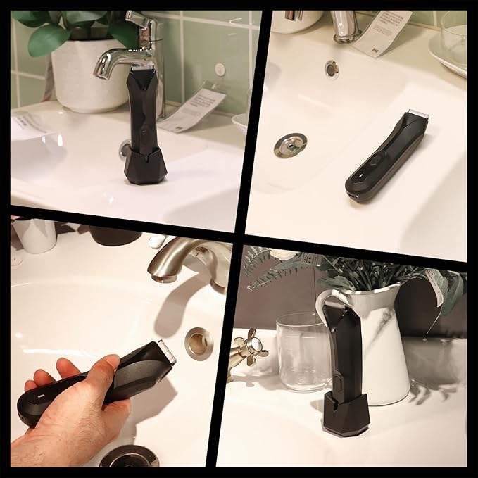 FAMILIFE Body Trimmer for Men, Ball Trimmer Men, Electric Groin & Pubic Hair Trimmers, Replaceable Ceramic Blade Heads, Waterproof Wet/Dry Use, Standing Recharge Dock, 90 Minutes Usage