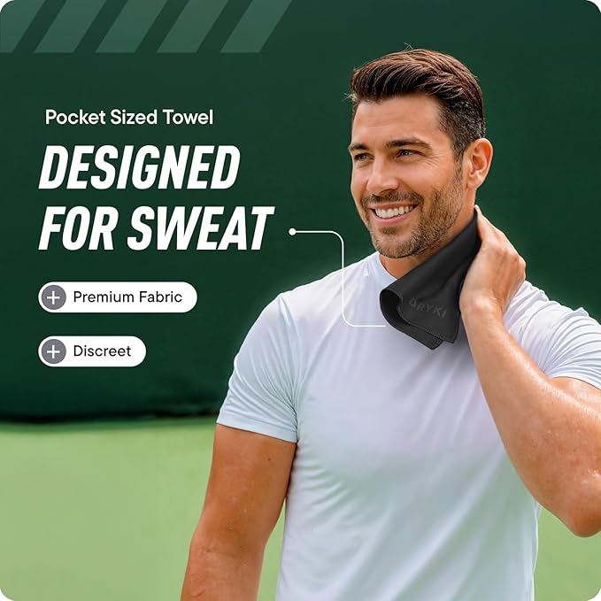 Pocket-Sized Sweat Towels - The Original Sweat Absorbing Handkerchiefs - Quick-Dry Microfiber Sweat Rags for Face, Hands, & Body - Men & Women - Gym, Sports, and Work (Black: 5 Pack + Free Bag)