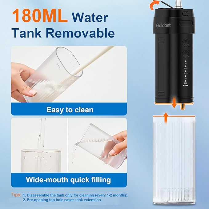 2026 New Portable Water Flosser for Teeth, 4 Modes & 4 Intensity Levels, Mini Small Design with Exquisite Travel Case, Removable Tank, IPX7 Waterproof, Cordless Dental Oral Irrigator (Black)