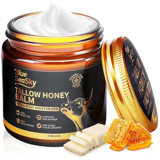 Upgraded Beef Tallow for Skin Handmade Whipped Organic Grass-Fed Tallow and Honey Balm for Eczema & Rosacea,Non-Comedogenic,Beef Tallow Face Moisturizer for Dry, Sensitive Skin(4oz Unscented)