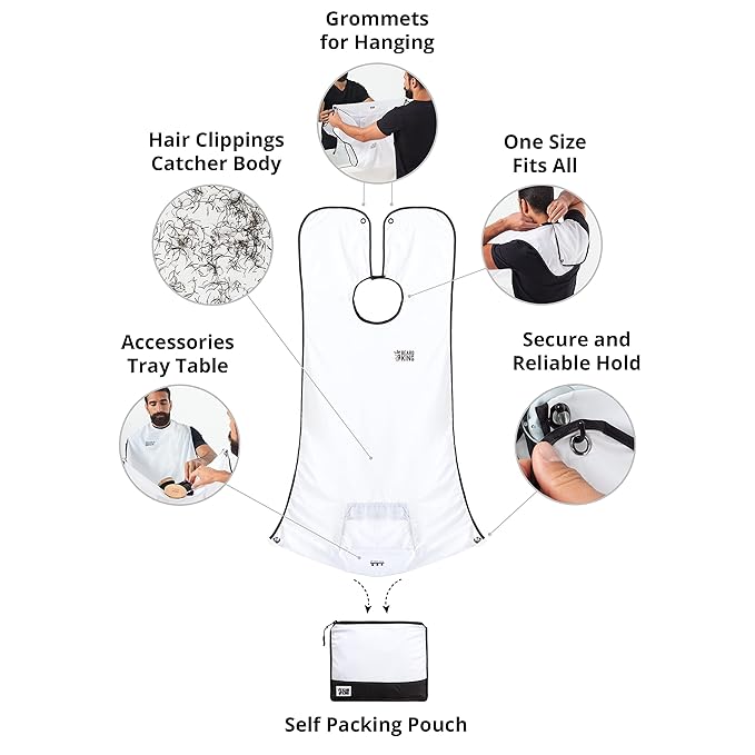 Beard King Beard Bib Apron - As Seen on Shark Tank – Gifts for Him, Stocking Stuffers for Men, Mens Gift, White