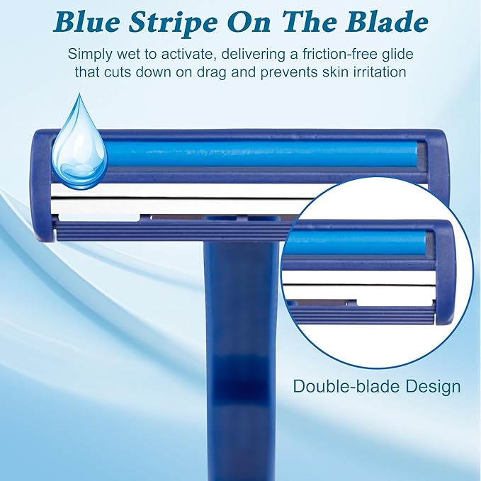 Disposable Razors Bulk, Razors Individually Wrapped Bulk With Shaving Cream, For Hotels, Shelters, Homeless, Nursing Homes, Charities, Churches, Blue (60-PACK)