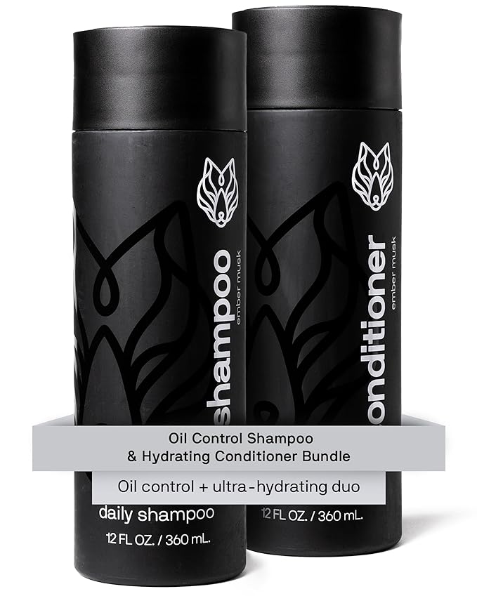 Black Wolf Mens Shampoo & Conditioner Set for Oily Hair - Oil Control Shampoo with Moisturizing & Deep Cleansing Formula - Conditioner for Soft & Silky Strands - Daily Hair Care for Men