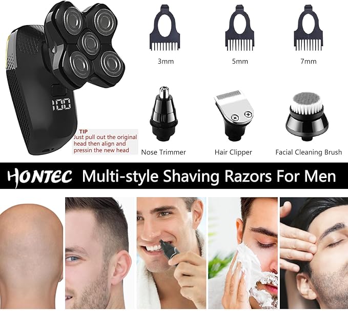 Revolutionary Upgrade Bald Men's 4-in-1 Electric Head Shavers Cordless Comfortable IPX7 Waterproof m Wet/Dry Use Equipped with Clippers, Trimmers & Cleansing Rechargeable for Smooth Shave