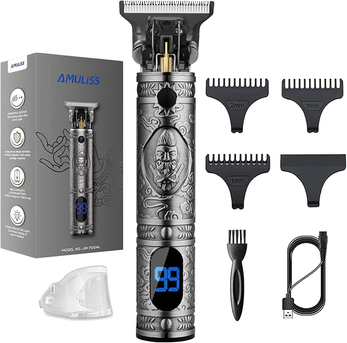AMULISS Hair Clippers for Men Beard Trimmer Cordless Electric Shaver Razor for Men, Zero Gapped Grooming Kit Barber Clippers with LCD Display, Gift for Men Kids