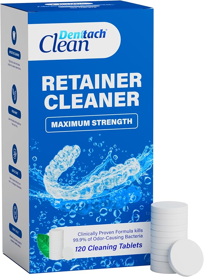 Denttach Clean Retainer Cleaner Tablets, Proprietary DEEP CLEANSER Formula Cleans Beneath the Surface, Removes Fog and Stains, Compatible with Invisalign, Retainers, Dentures, Aligners, Mouth Guard
