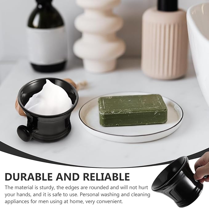 Uonlytech Ceramic Shaving Soap Bowl for Men Black Shaving Cream Foaming Mug with Wide Mouth Simple Lathering Container for Home and Salon Use