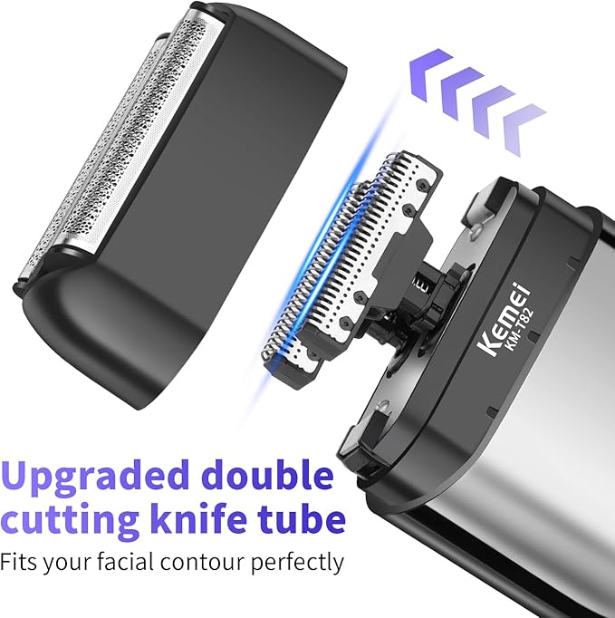 KEMEI Upgraded Foil Shaver, Mini Electric Shavers for Men with USB Type-C Rechargeable, Double Floating Blade Electric Razor for Men and Waterproof with LED KM-T82